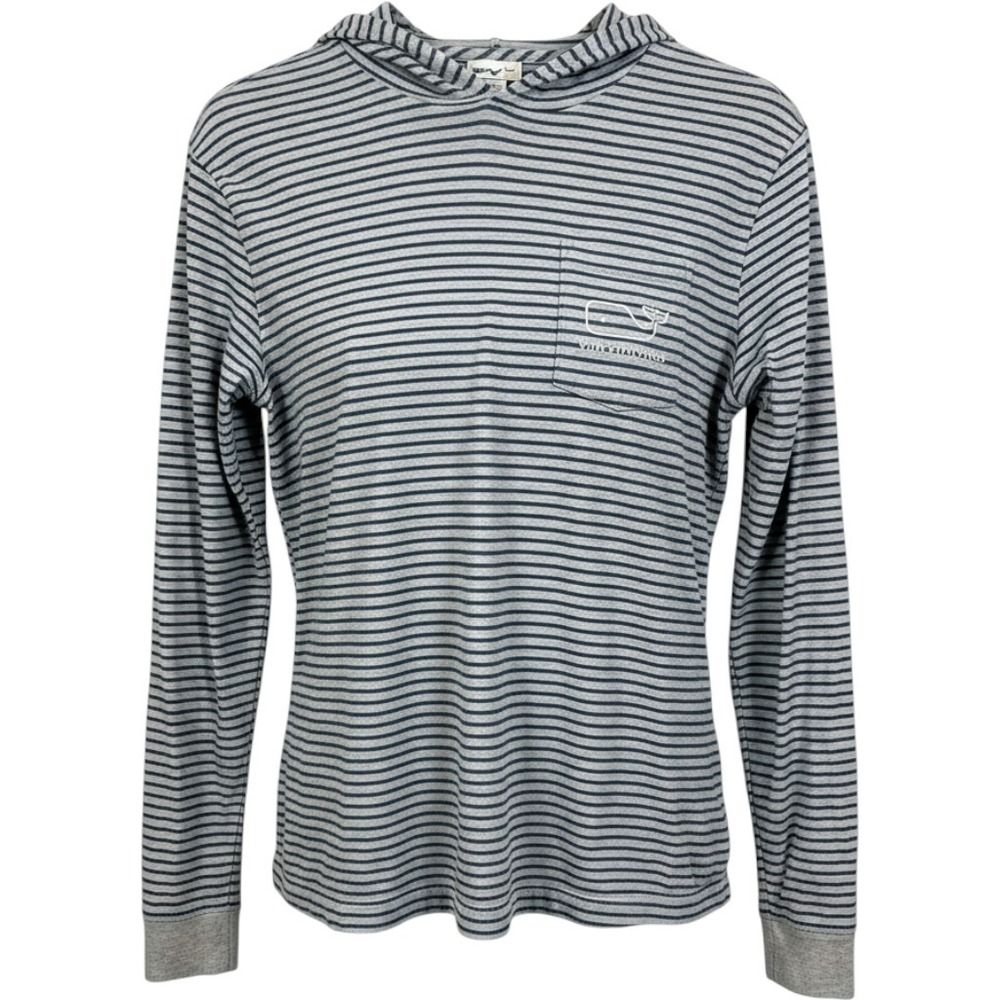 Vineyard Vines‎ Hoodie Shirt Kids XL Grey Blue Striped Whale Long Sleeve Read